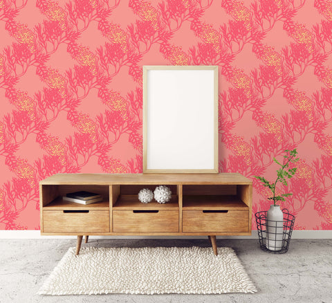 Grevillia Wallpaper - Coral/ Honeycomb/ Flamingo