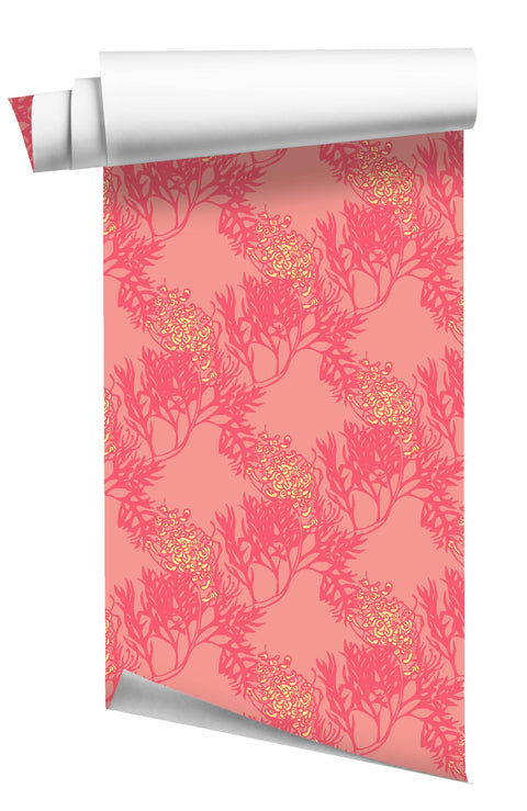 Grevillia Wallpaper - Coral/ Honeycomb/ Flamingo