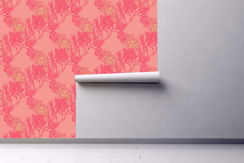 Grevillia Wallpaper - Coral/ Honeycomb/ Flamingo