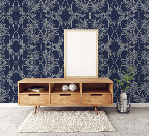 Classic Wattle Wallpaper - Midnight/Lake