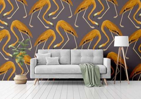 Flamingos Wallpaper - Golden