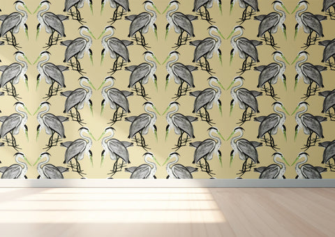 Herons Wallpaper - Custard