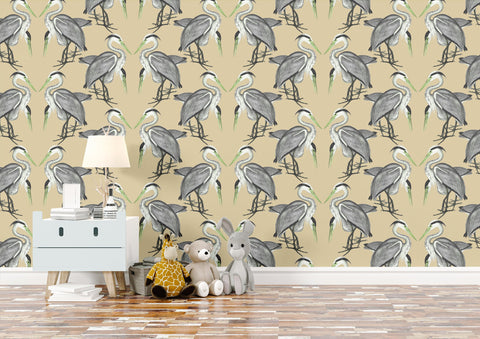 Herons Wallpaper - Custard